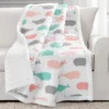 White & Coral Whale Print Quilted Sherpa Throw, (50" X 60")