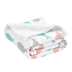 White & Coral Whale Print Quilted Sherpa Throw, (50" X 60") -Hoover Sales Store 810553518 4