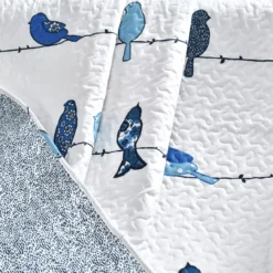 Rowley White & Blue Birds Quilted Throw, (50" X 60") -Hoover Sales Store 810553520 2