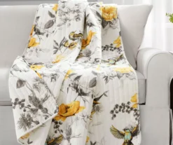 White, Yellow & Gray Floral Penrose Quilted Throw, (50" X 60")