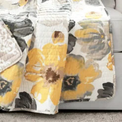 Leah Yellow & Gray Floral Quilted Throw, (50" X 60") -Hoover Sales Store 810553525 2