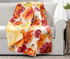 Leah Red & Orange Floral Quilted Throw, (50" X 60")