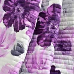 Leah White & Purple Floral Quilted Throw, (50" X 60") -Hoover Sales Store 810553528 31