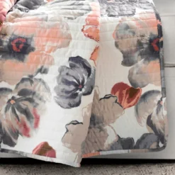 Leah Coral & Gray Floral Quilted Throw, (50" X 60") -Hoover Sales Store 810553529 21