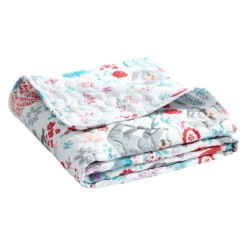 Hygge White, Mint & Red Floral Sloth Quilted Throw, (50" X 60") -Hoover Sales Store 810553531 4