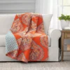 Tangerine & Blue Paisley Arabesque Harley Quilted Throw, (50" X 60")