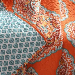 Tangerine & Blue Paisley Arabesque Harley Quilted Throw, (50" X 60") -Hoover Sales Store 810553533 2