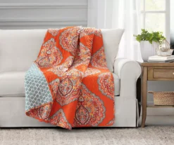 Tangerine & Blue Paisley Arabesque Harley Quilted Throw, (50" X 60")