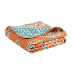 Tangerine & Blue Paisley Arabesque Harley Quilted Throw, (50" X 60") -Hoover Sales Store 810553533 4
