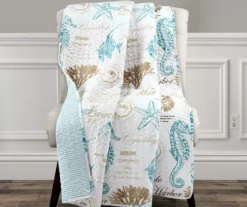 White & Blue Harbor Life Quilted Throw, (50" X 60")