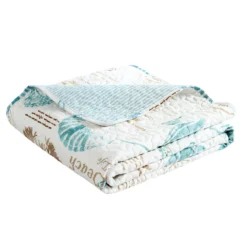 White & Blue Harbor Life Quilted Throw, (50" X 60") 10 White & Blue Harbor Life Quilted Throw, (50" X 60") -Hoover Sales Store 810553534 3