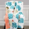 White, Blue & Coral Coastal Reef Quilted Throw, (50" X 60")