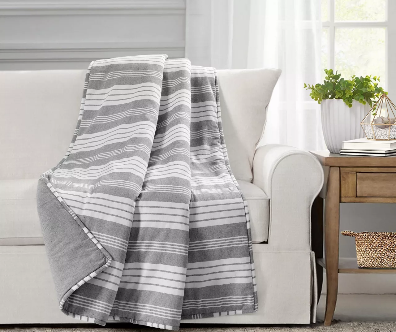 Farmhouse Gray & White Stripe Throw, (50" X 60") 1 Farmhouse Gray & White Stripe Throw, (50" X 60")