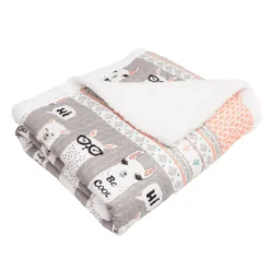 Gray & Turquoise Llama Stripe Quilted Sherpa Throw, (50" X 60") -Hoover Sales Store 810553545 3