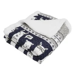 Navy & White Llama Stripe Quilted Sherpa Throw, (50" X 60") -Hoover Sales Store 810553548 31