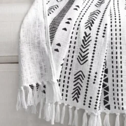 Hygge White & Black Geometric Stripe Tassel-Fringe Throw, (50" X 60") -Hoover Sales Store 810553555 21