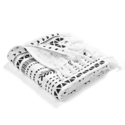 Hygge White & Black Geometric Stripe Tassel-Fringe Throw, (50" X 60") -Hoover Sales Store 810553555 3