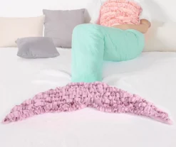 Pink & Mint Ruffle Sherpa Mermaid Tail Wearable Throw