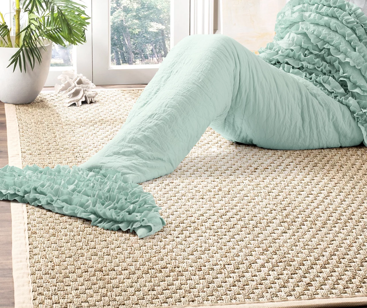 Light Blue Ruffle Sherpa Mermaid Tail Wearable Throw 1 Light Blue Ruffle Sherpa Mermaid Tail Wearable Throw