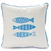White & Blue Fish Trio Embroidered Square Throw Pillow