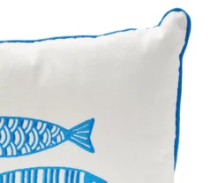 White & Blue Fish Trio Embroidered Square Throw Pillow -Hoover Sales Store 810557729 2
