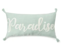 "Paradise" Mint Green & White Tassel-Accent Throw Pillow