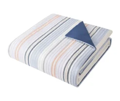 Blue & Coral Stripe Full/Queen 3-Piece Comforter Set -Hoover Sales Store 810558693 3