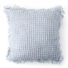 Celestial Blue Waffle-Knit Fringe-Trim Square Throw Pillow
