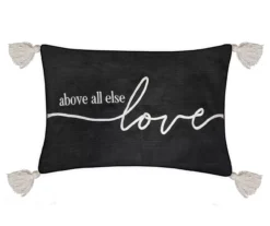 "Above All Else Love" Black & White Tassel-Accent Throw Pillow