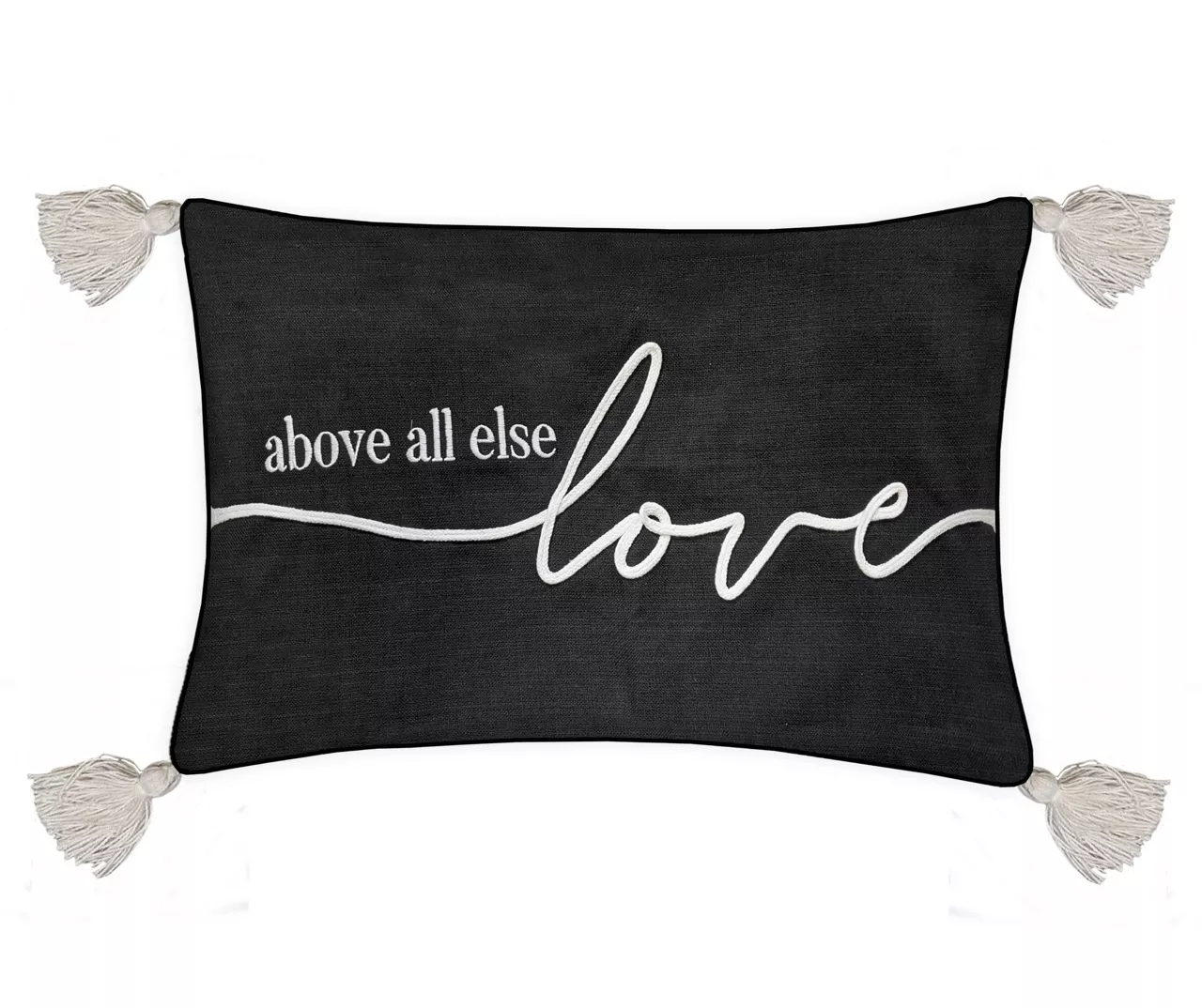 "Above All Else Love" Black & White Tassel-Accent Throw Pillow 1 "Above All Else Love" Black & White Tassel-Accent Throw Pillow
