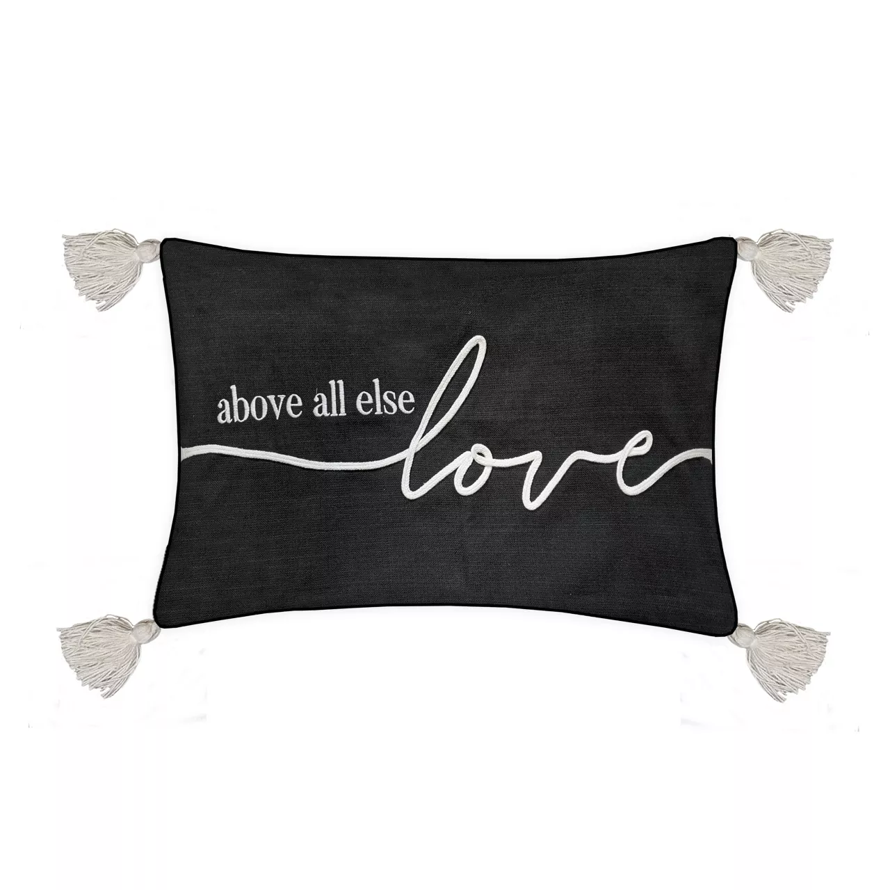"Above All Else Love" Black & White Tassel-Accent Throw Pillow 3 "Above All Else Love" Black & White Tassel-Accent Throw Pillow - Image 3