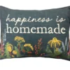 "Happiness Is Homemade" Navy Floral Throw Pillow