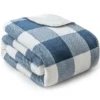 Navy & White Buffalo Check Velvet & Sherpa Throw, (50" X 60")