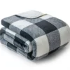 Black & White Buffalo Check Velvet & Sherpa Throw, (50" X 60")