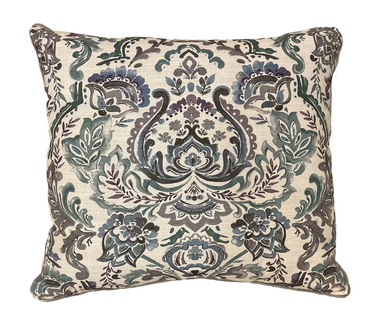 Jia Teal & Beige Floral Damask Throw Pillow 1 Jia Teal & Beige Floral Damask Throw Pillow