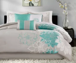 Jane Aqua & Gray Floral King 7-Piece Comforter Set
