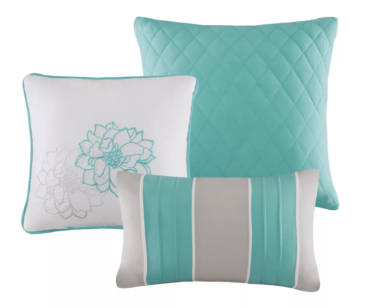 Jane Aqua & Gray Floral Queen 7-Piece Comforter Set 3 Jane Aqua & Gray Floral Queen 7-Piece Comforter Set - Image 3