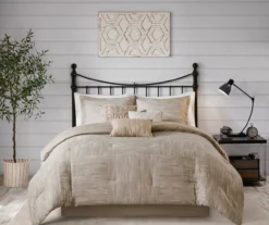 Kelan Taupe Streak Patchwork Seersucker King 7-Piece Comforter Set