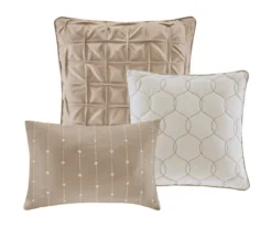 Kelan Taupe Streak Patchwork Seersucker King 7-Piece Comforter Set -Hoover Sales Store 810590766 810590765 810590762 5