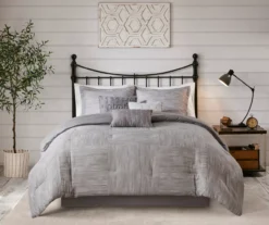 Kelan Gray Streak Patchwork Seersucker King 7-Piece Comforter Set