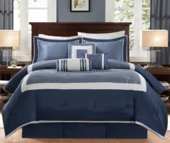 Beverly Navy & White Color Block California King 7-Piece Comforter Set