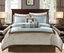 Beverly Light Blue & Brown Color Block California King 7-Piece Comforter Set