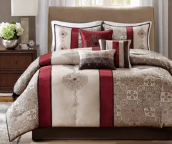Perry Red & Brown Medallion Jacquard California King 7-Piece Comforter Set