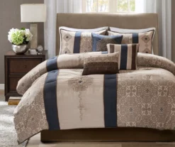 Perry Navy & Brown Medallion Jacquard King 7-Piece Comforter Set