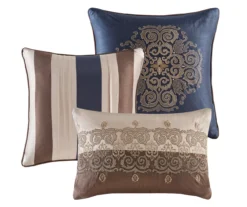 Perry Navy & Brown Medallion Jacquard King 7-Piece Comforter Set -Hoover Sales Store 810590784 810590783 810590782 3