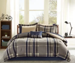 Rick Navy & Beige Crisscross Queen 9-Piece Comforter Set