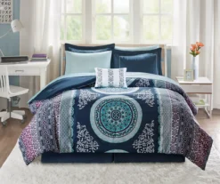 Blaire Navy & Aqua Boho Medallion Twin XL 8-Piece Comforter Set