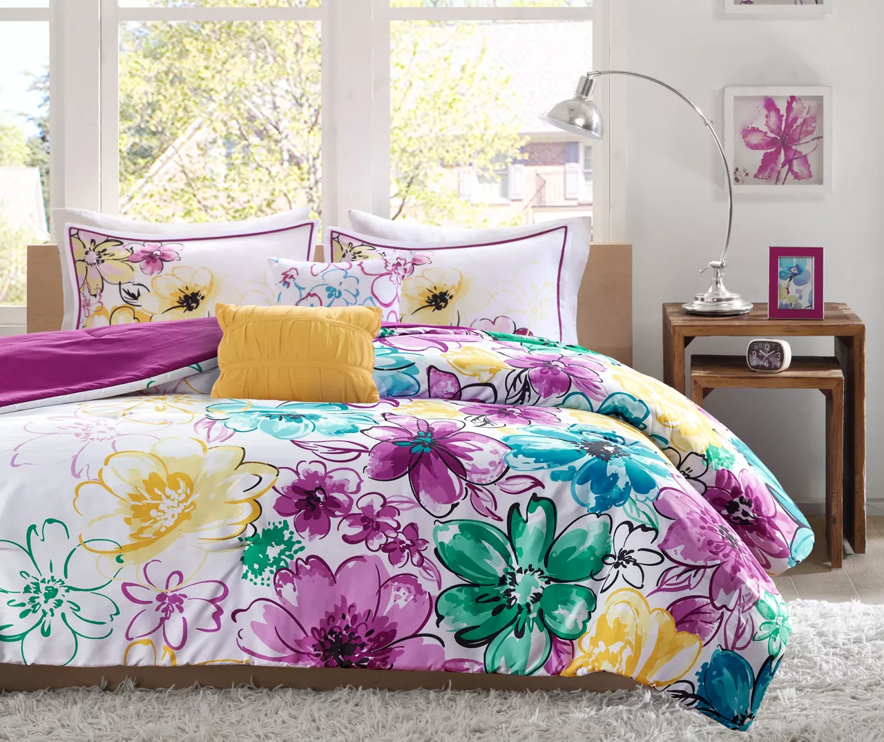 Skye White & Purple Floral King/California King 5-Piece Comforter Set 1 Skye White & Purple Floral King/California King 5-Piece Comforter Set