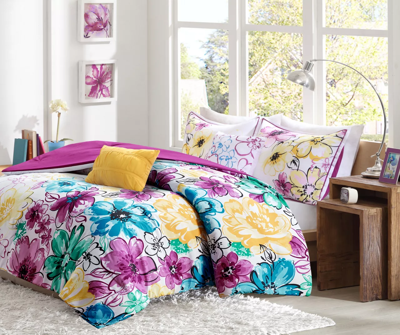Skye White & Purple Floral King/California King 5-Piece Comforter Set 2 Skye White & Purple Floral King/California King 5-Piece Comforter Set - Image 2