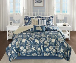 Bedford Blue & White Coastal Cotton Sateen Queen 7-Piece Comforter Set